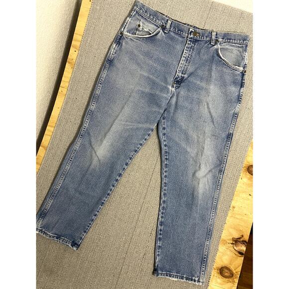 Vtg Wrangler Rugged Jeans Men Size 36X27 Blue Distressed Relaxed Straight Work - Picture 2 of 13